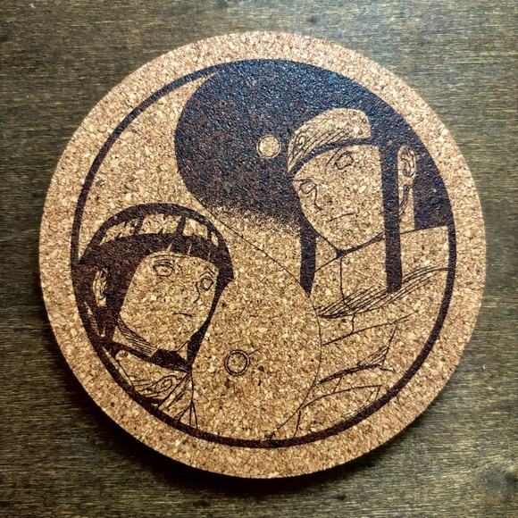 Naruto Hinata Neji Yin Yang Laser Engraved Cork Coaster - Picture 1 of 5